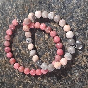 Pink Rhodinite and Zebra Jasper Bead Gemstone Bracelets